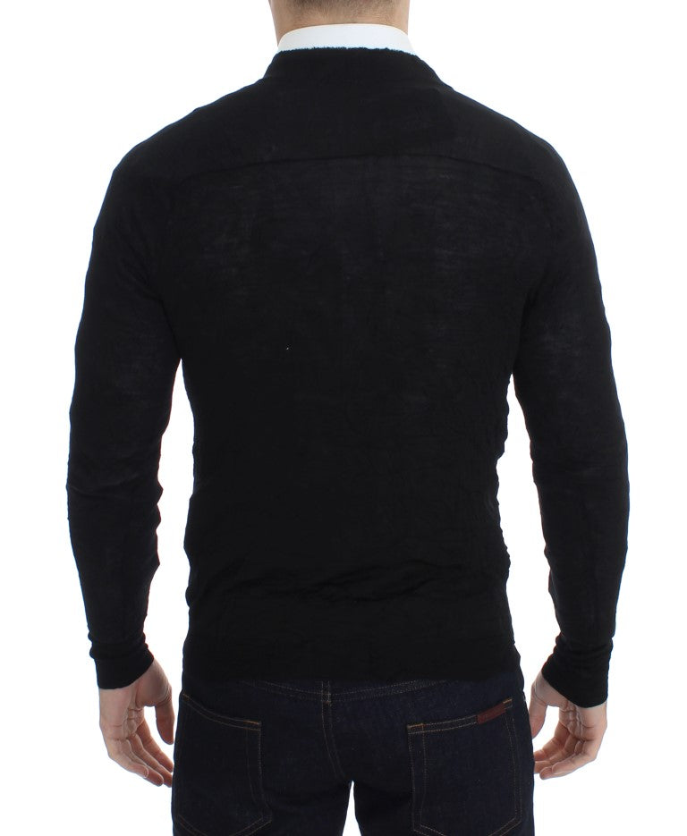 - Elegant Black Merino Wool Cardigan