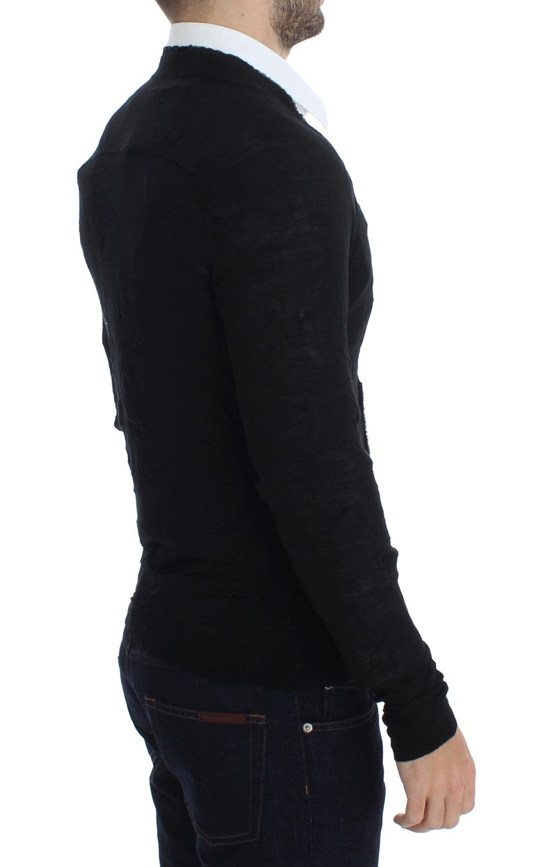 - Elegant Black Merino Wool Cardigan