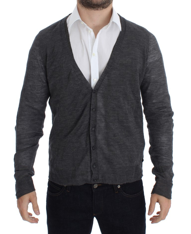 - Elegant Gray Wool Blend Cardigan Sweater