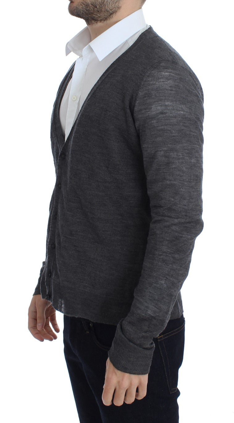- Elegant Gray Wool Blend Cardigan Sweater