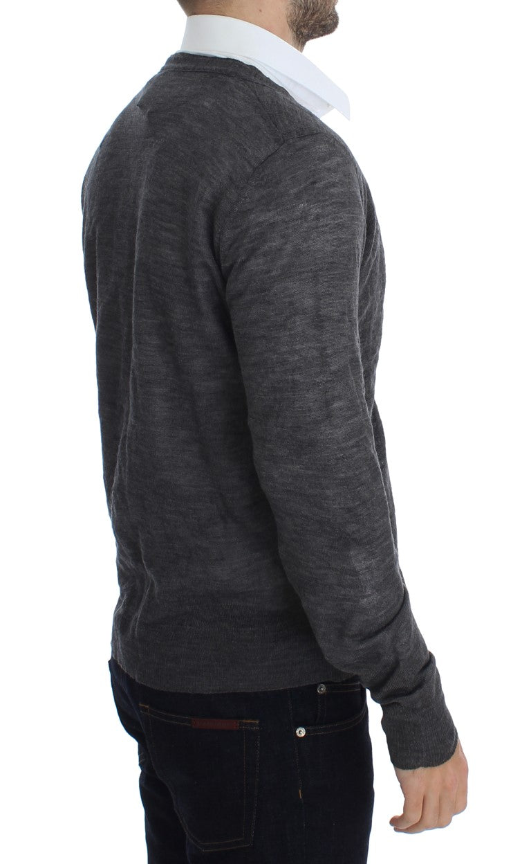 - Elegant Gray Wool Blend Cardigan Sweater