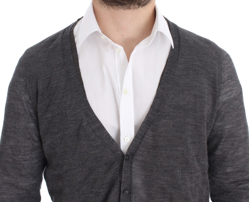 - Elegant Gray Wool Blend Cardigan Sweater