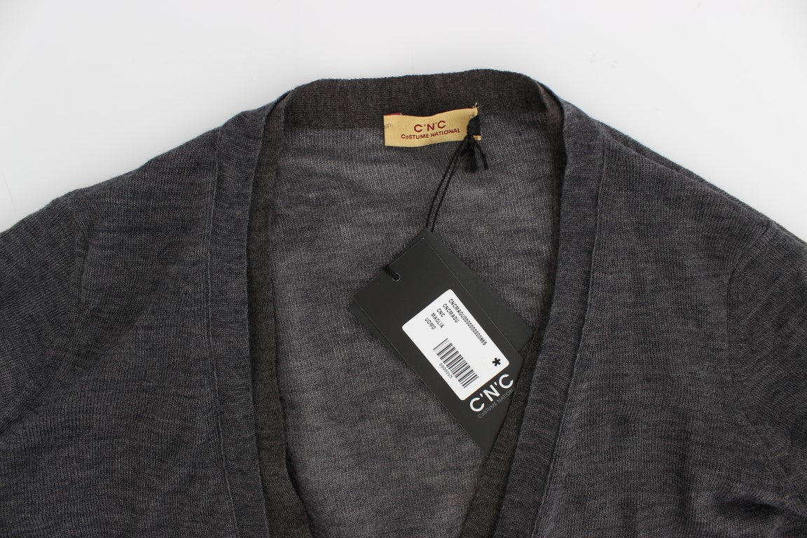 - Elegant Gray Wool Blend Cardigan Sweater