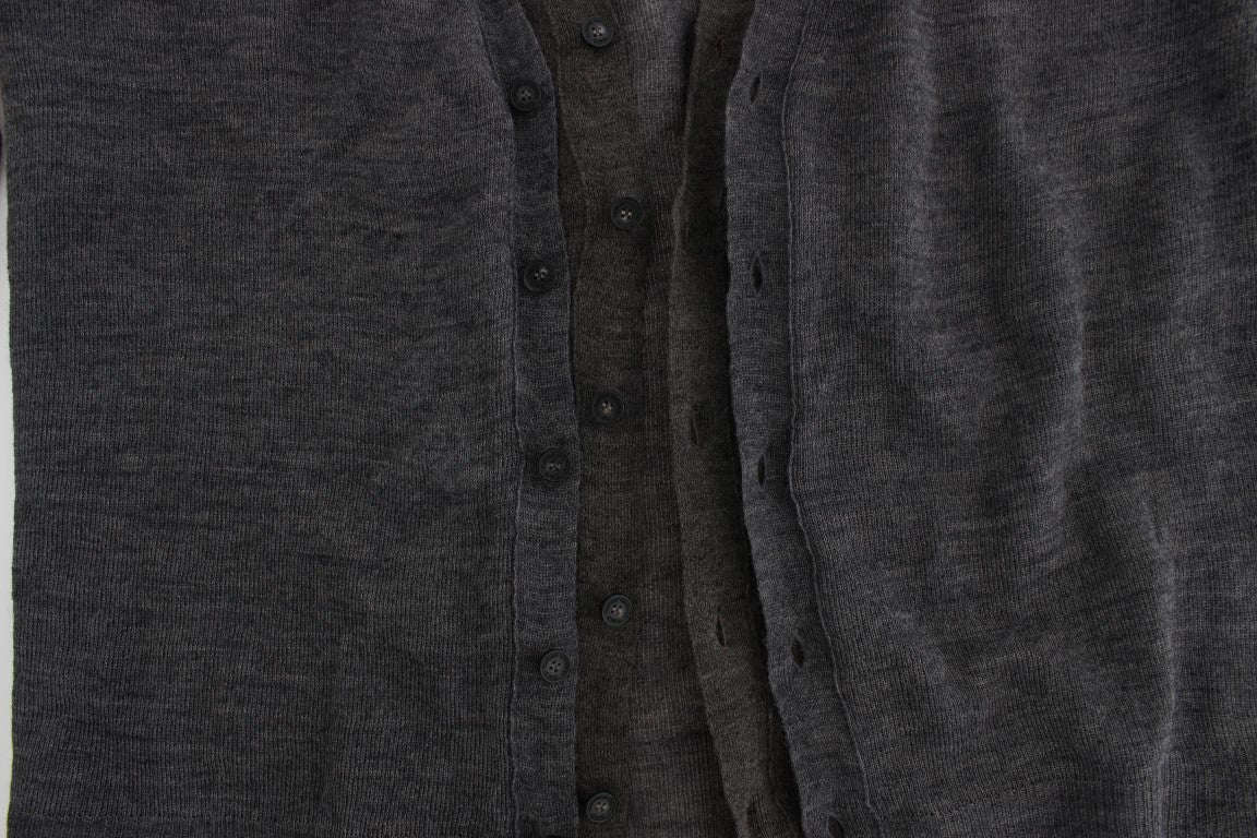 - Elegant Gray Wool Blend Cardigan Sweater
