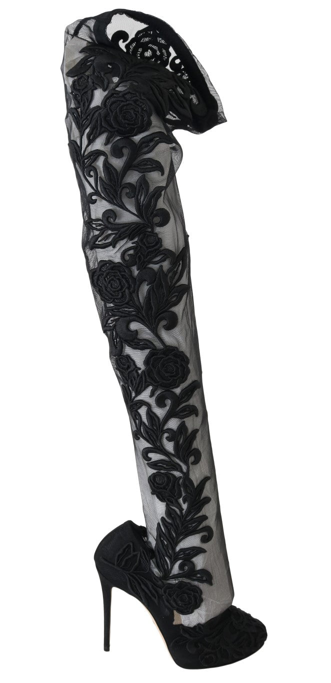 - Embroidered Floral Over-Knee Boots