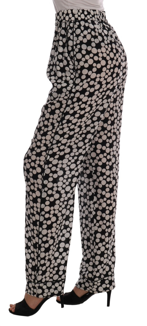 - Elegant Polka Dot Silk High-Waist Pants
