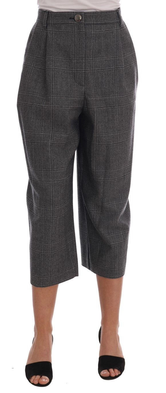 - Elegant Gray Check Capri Wool Pants