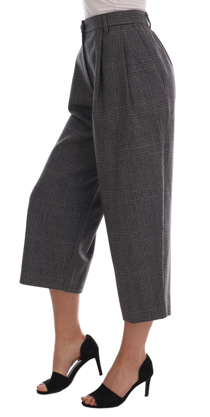 - Elegant Gray Check Capri Wool Pants