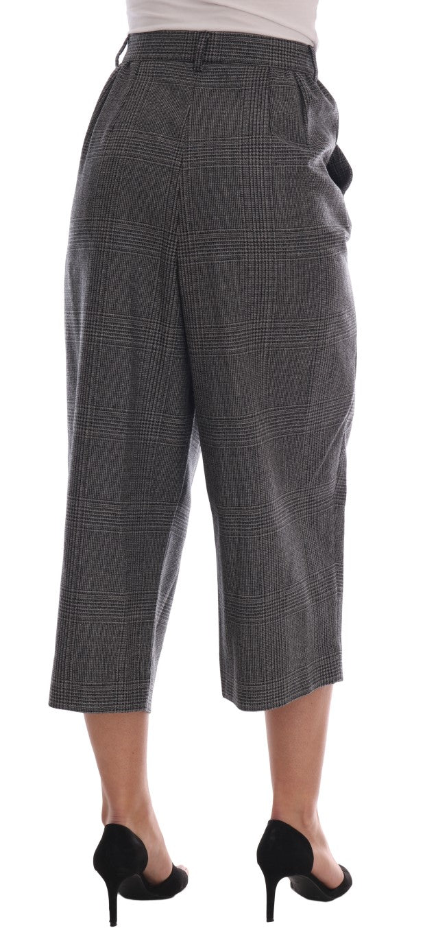 - Elegant Gray Check Capri Wool Pants
