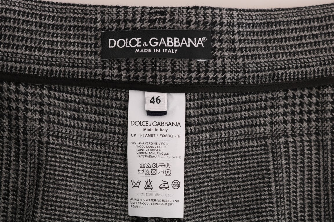 - Elegant Gray Check Capri Wool Pants
