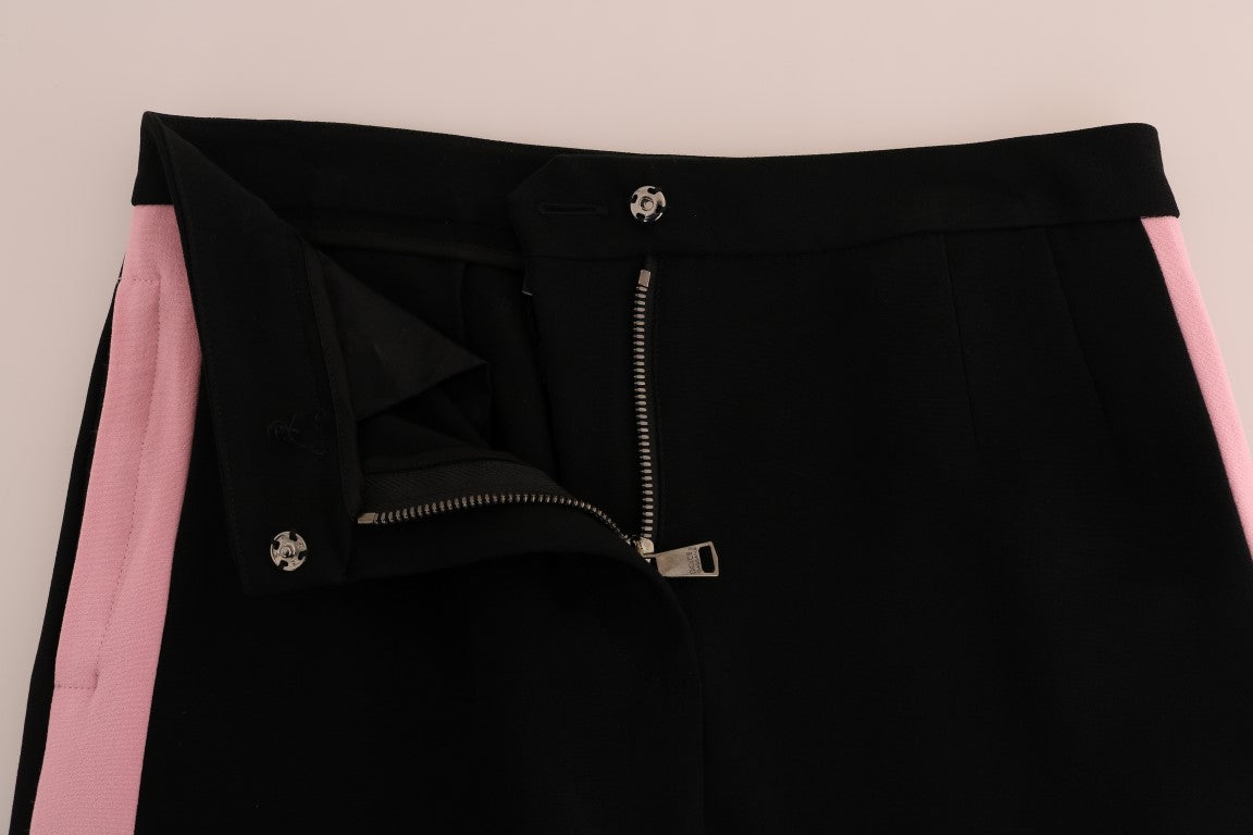 - Chic Black Capri Pants with Pink Side Stripes