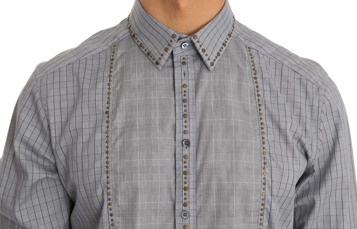- Elegant Gray Checkered Slim Fit Casual Shirt