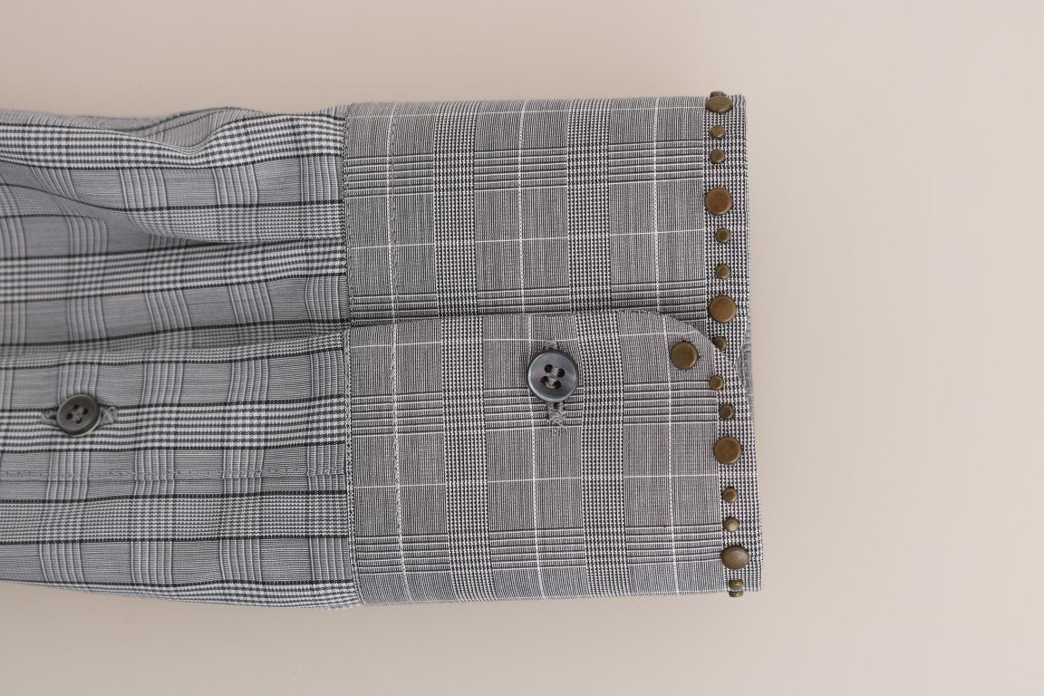 - Elegant Gray Checkered Slim Fit Casual Shirt