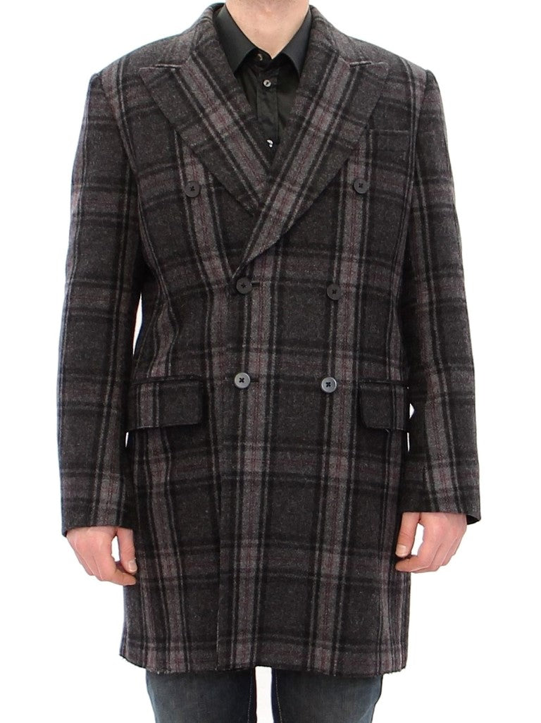 - Sicilia Checkered Wool Blend Coat