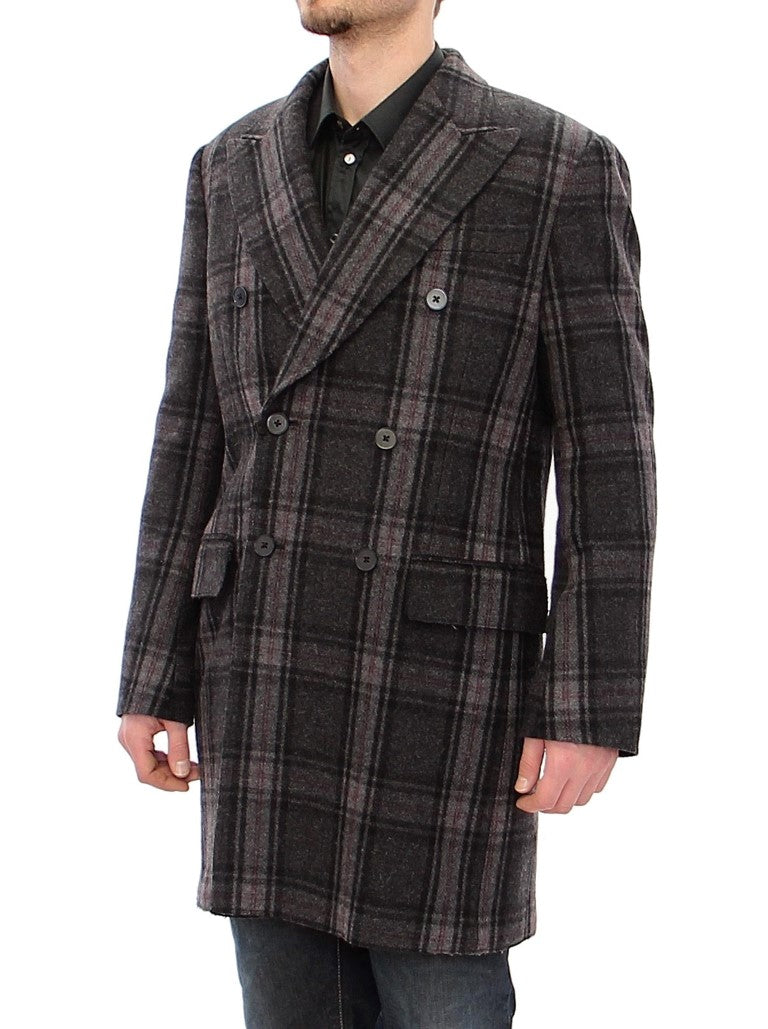 - Sicilia Checkered Wool Blend Coat