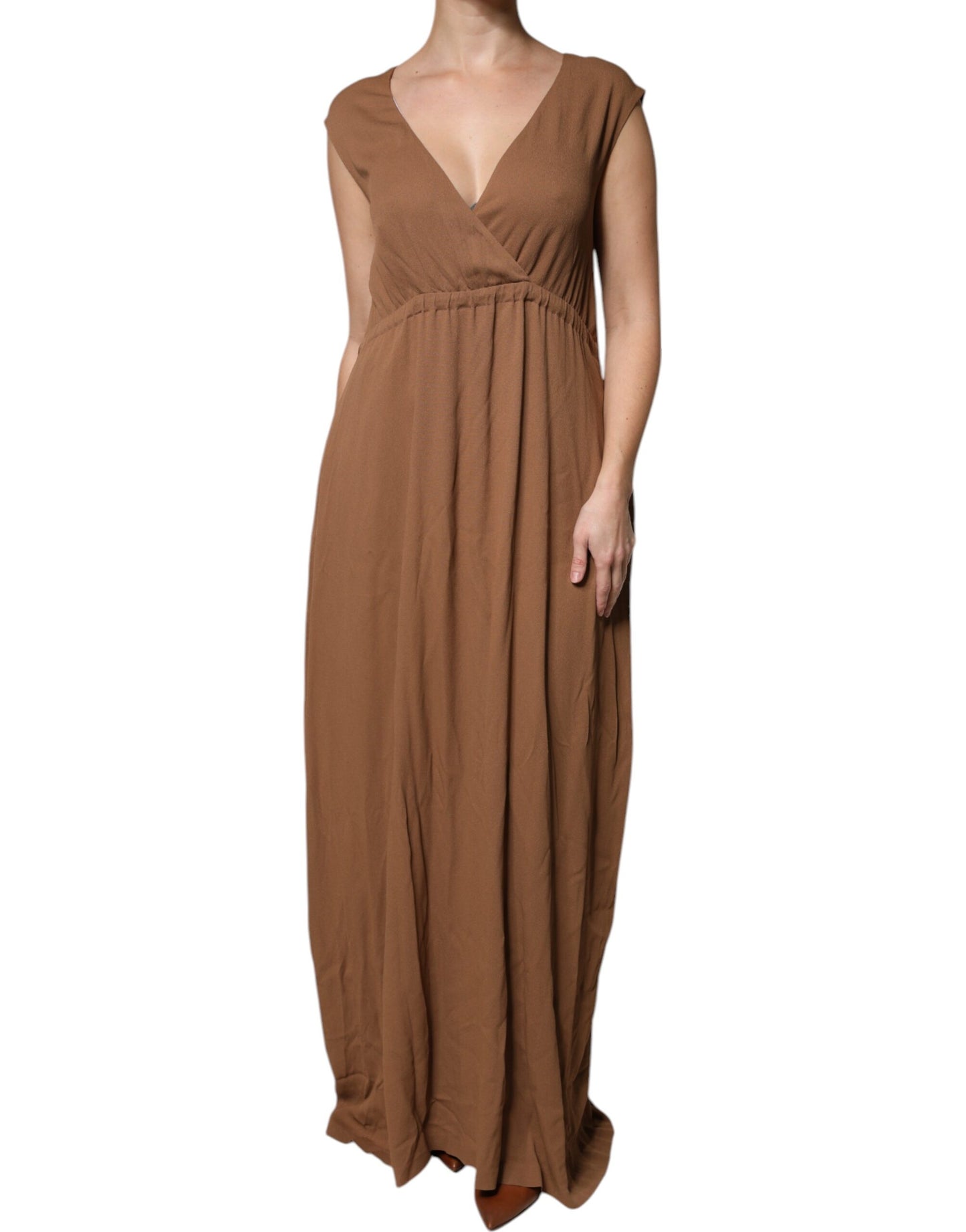 - Fabiana Filippi Brown Sleeveless Deep V-neck A-line Long Maxi Dress