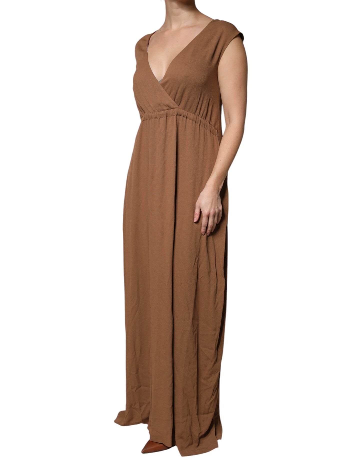 - Fabiana Filippi Brown Sleeveless Deep V-neck A-line Long Maxi Dress