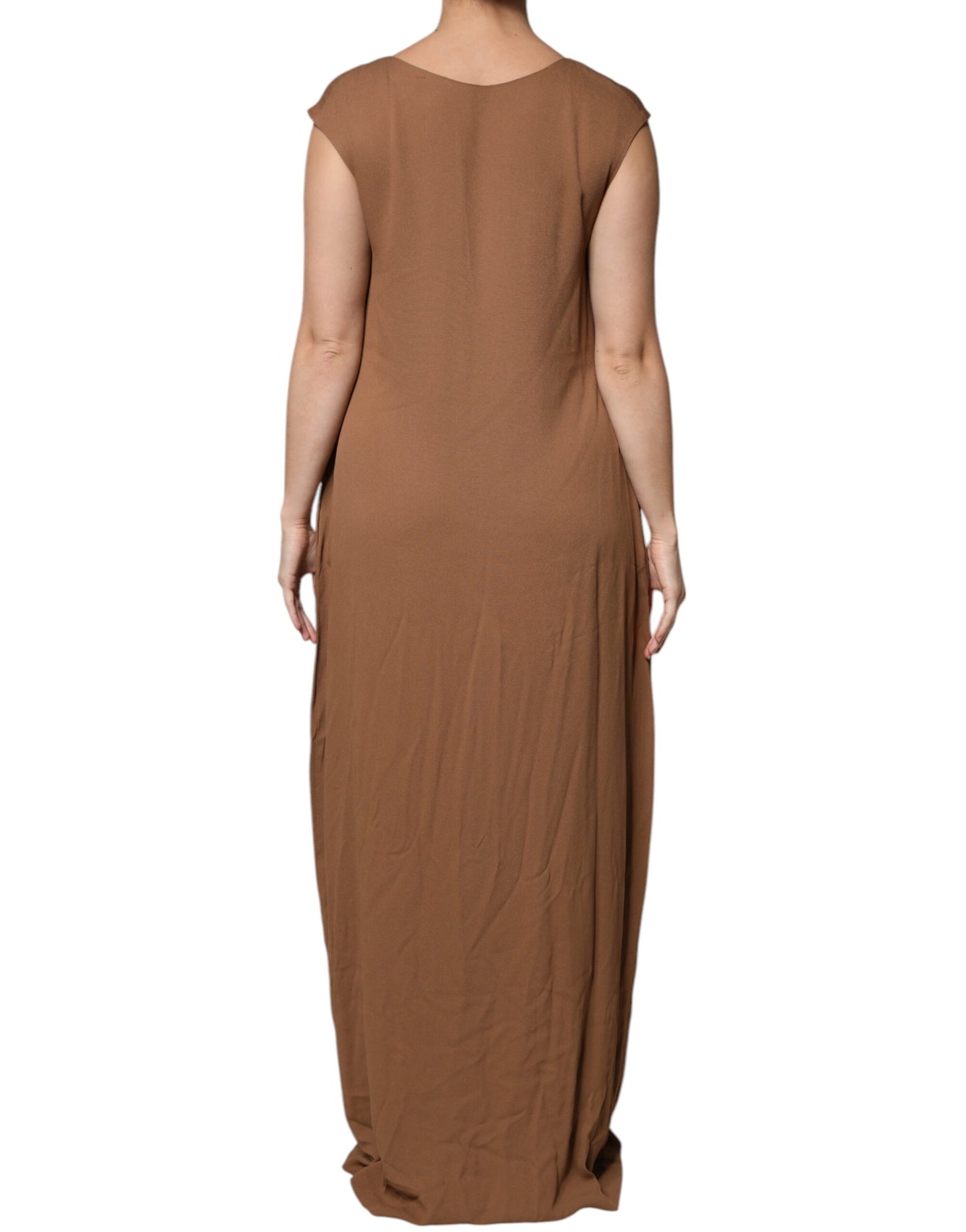 - Fabiana Filippi Brown Sleeveless Deep V-neck A-line Long Maxi Dress