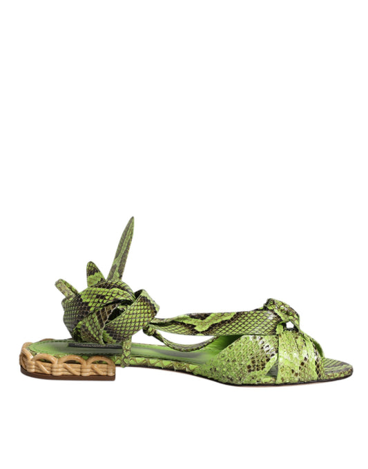 - Dolce & Gabbana Green Animal Print Ankle Wrap Sandals Shoes