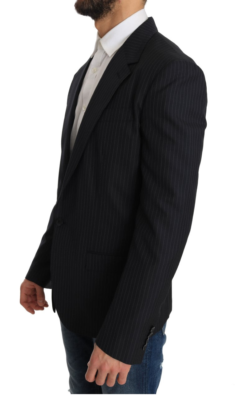 - Elegant Slim Fit Striped Wool Silk Blazer