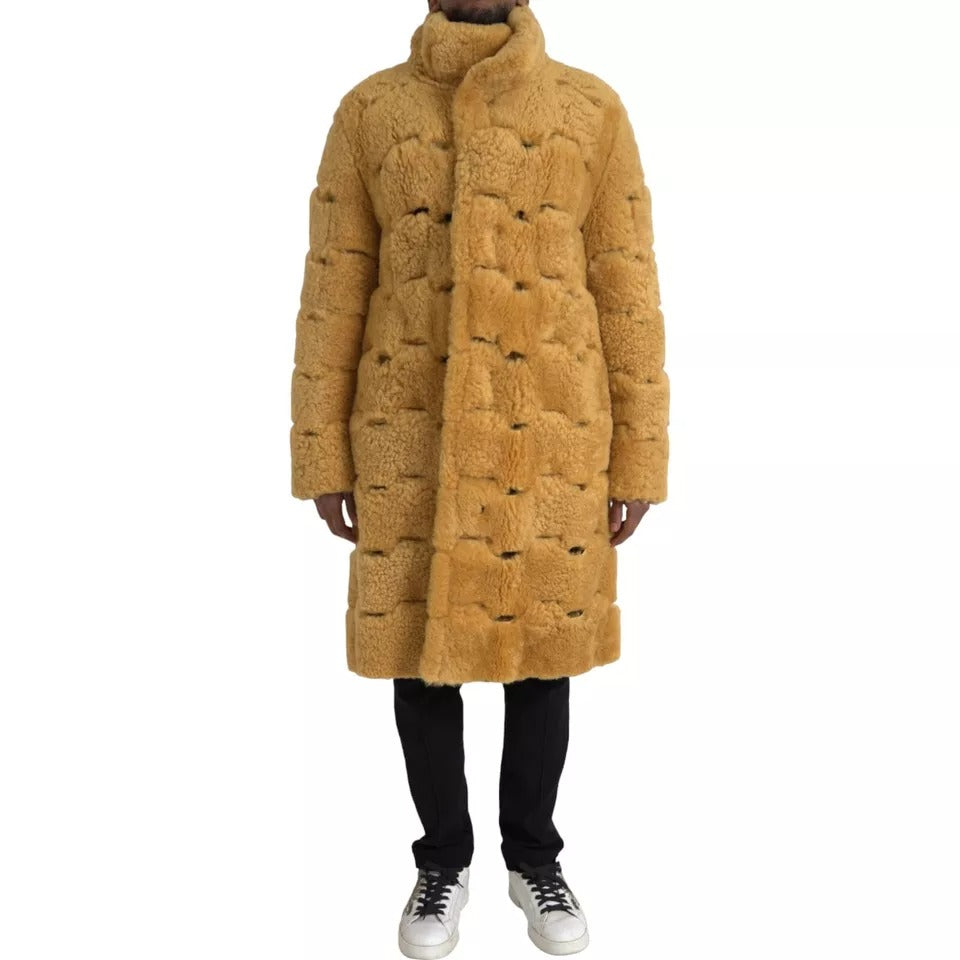 - Bottega Veneta Yellow Wool Long Teddy Coat Jacket