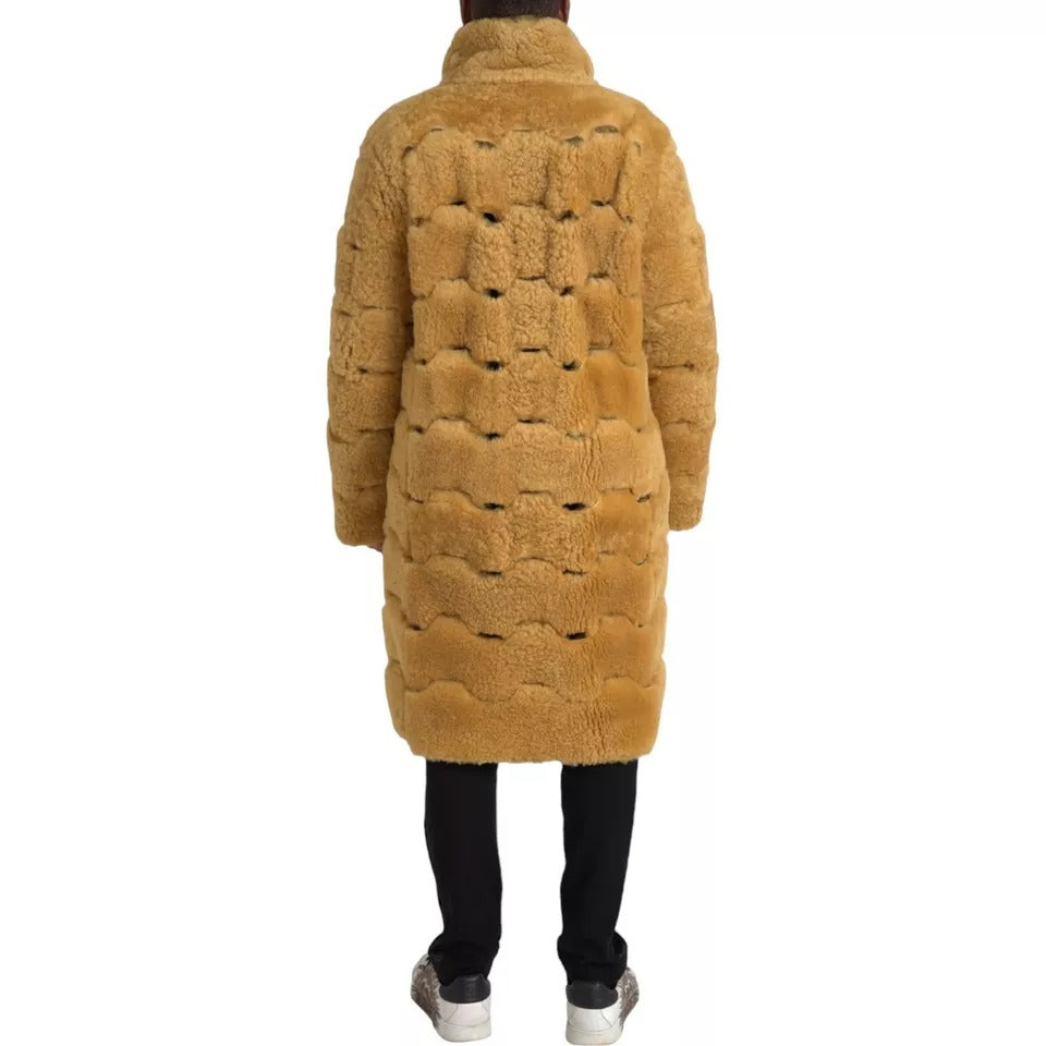- Bottega Veneta Yellow Wool Long Teddy Coat Jacket