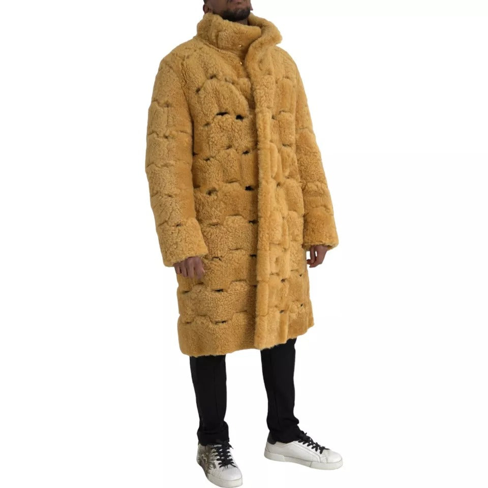 - Bottega Veneta Yellow Wool Long Teddy Coat Jacket