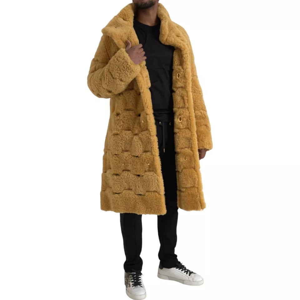 - Bottega Veneta Yellow Wool Long Teddy Coat Jacket