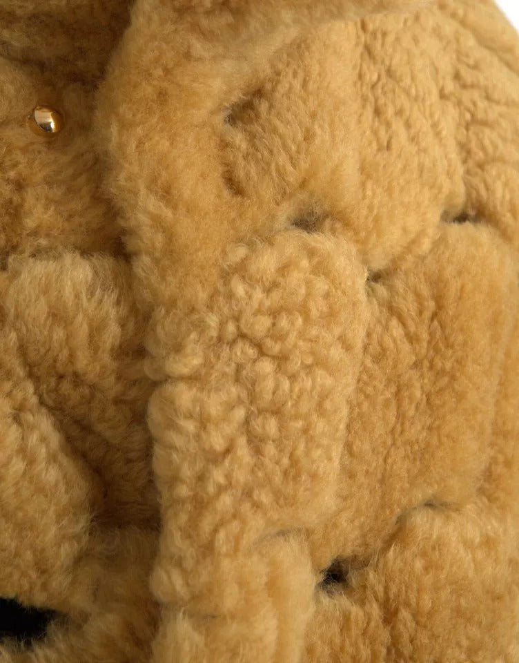 - Bottega Veneta Yellow Wool Long Teddy Coat Jacket