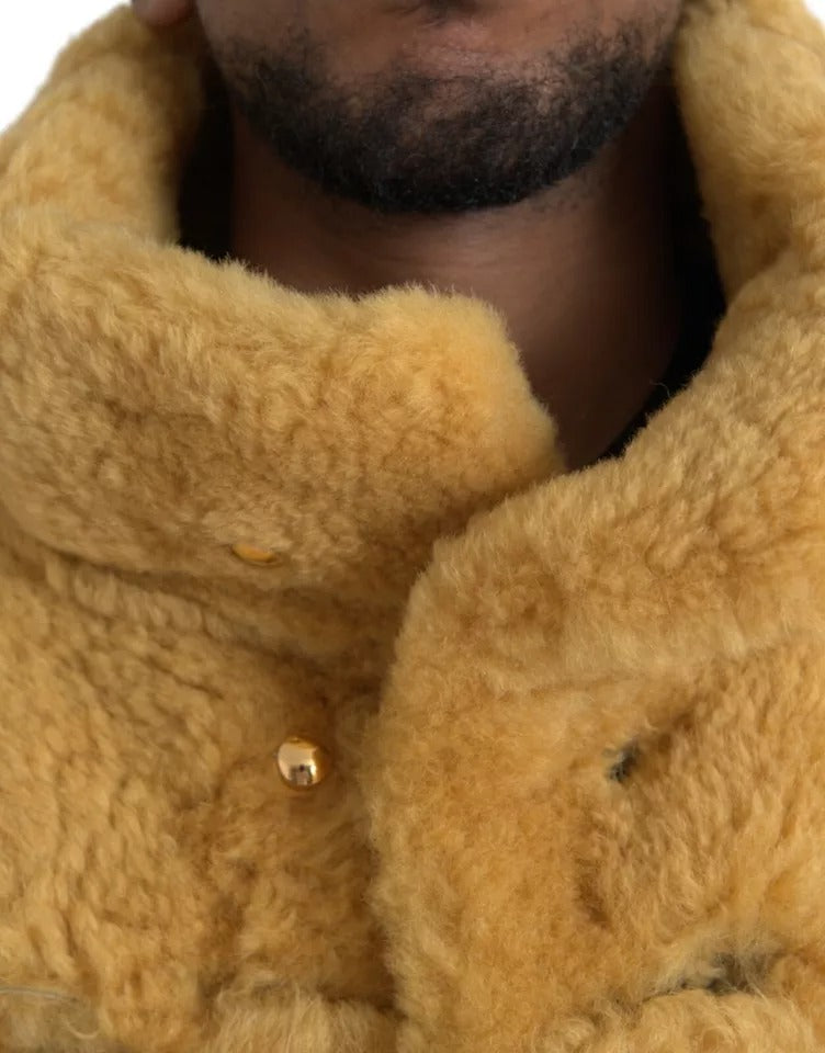 - Bottega Veneta Yellow Wool Long Teddy Coat Jacket