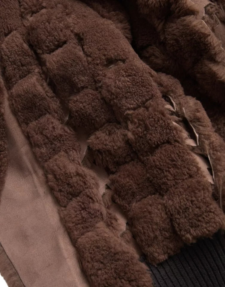 Bottega Veneta Brown Fur Lamb Shearling Bomber Jacket