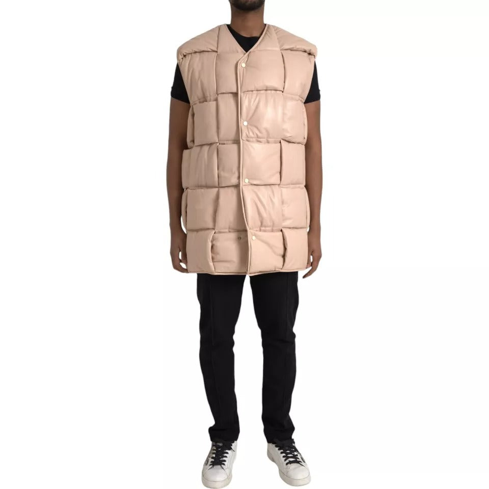 - Bottega Veneta Beige Quilted Sleeveless Calf Leather Jacket