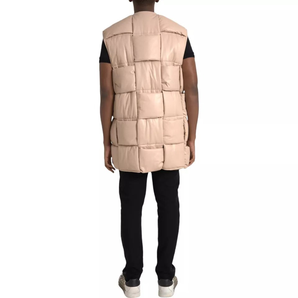 - Bottega Veneta Beige Quilted Sleeveless Calf Leather Jacket