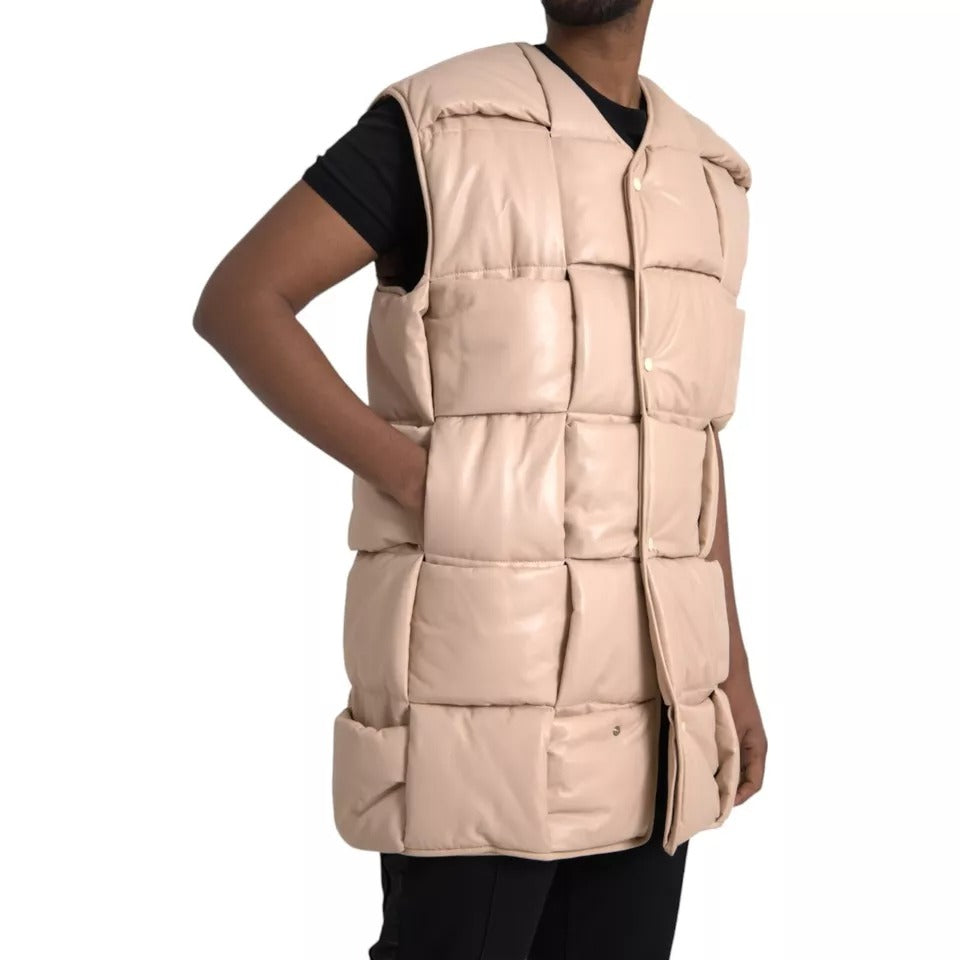 - Bottega Veneta Beige Quilted Sleeveless Calf Leather Jacket