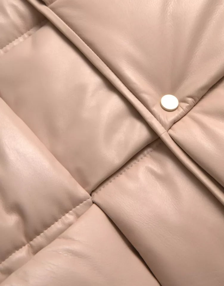 - Bottega Veneta Beige Quilted Sleeveless Calf Leather Jacket
