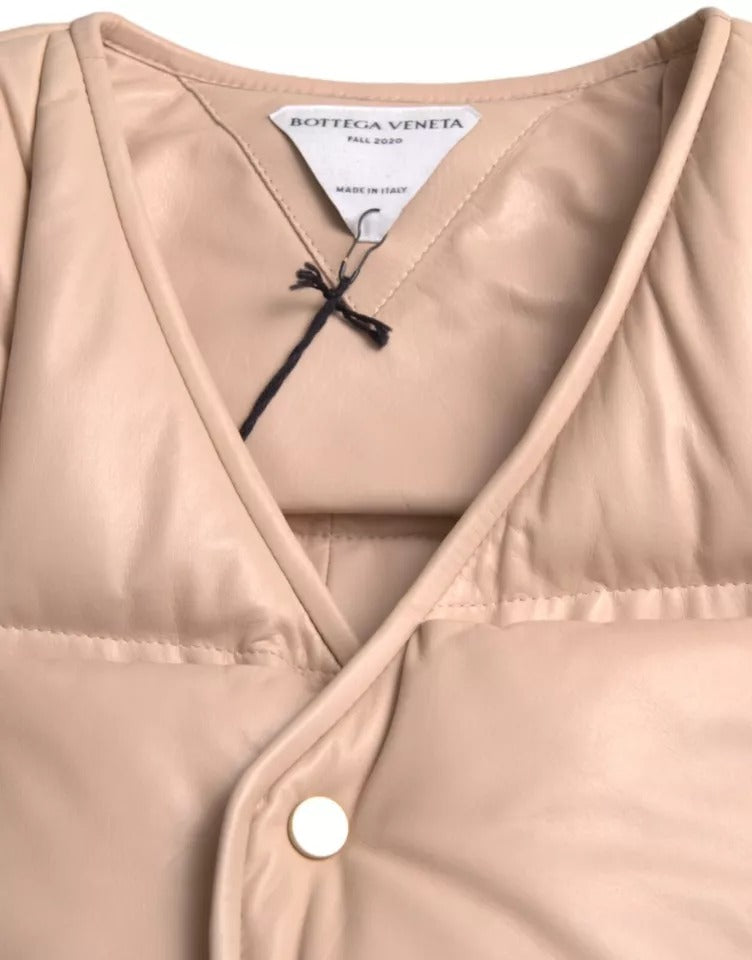 - Bottega Veneta Beige Quilted Sleeveless Calf Leather Jacket