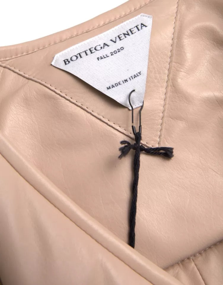 - Bottega Veneta Beige Quilted Sleeveless Calf Leather Jacket