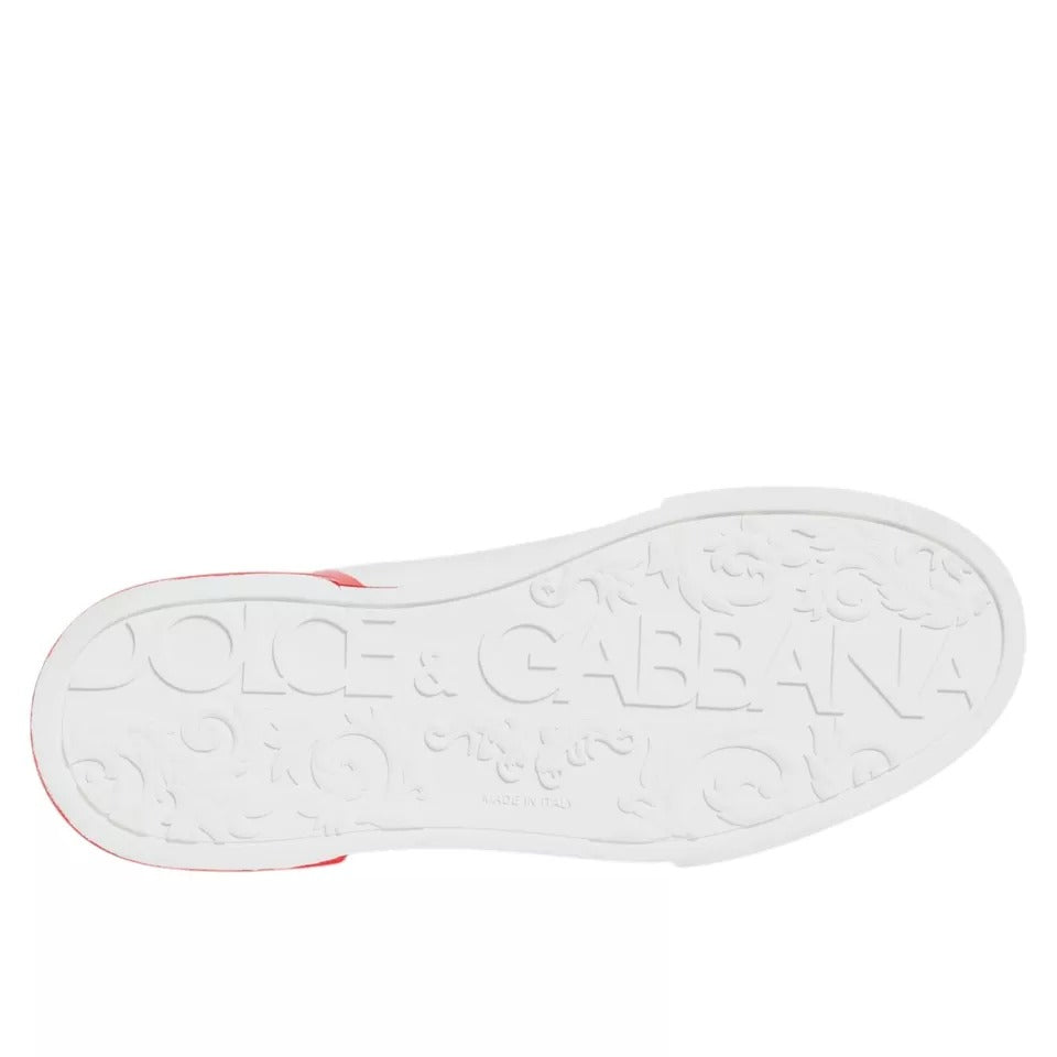 Dolce & Gabbana White Red Portofino Low Top Sneakers