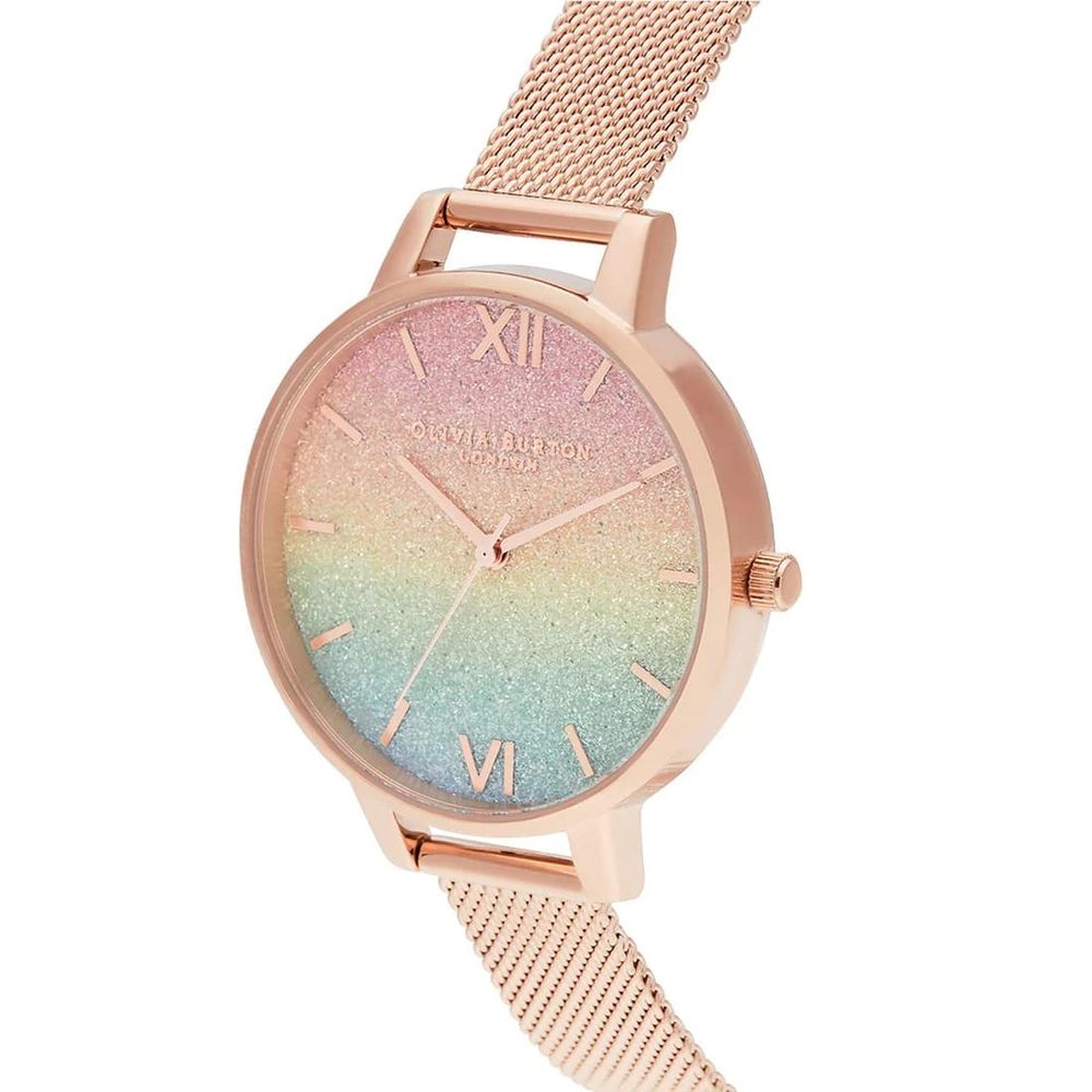 Olivia Burton Women’s Watch, Multicolored Dial, Pink Steel Strap