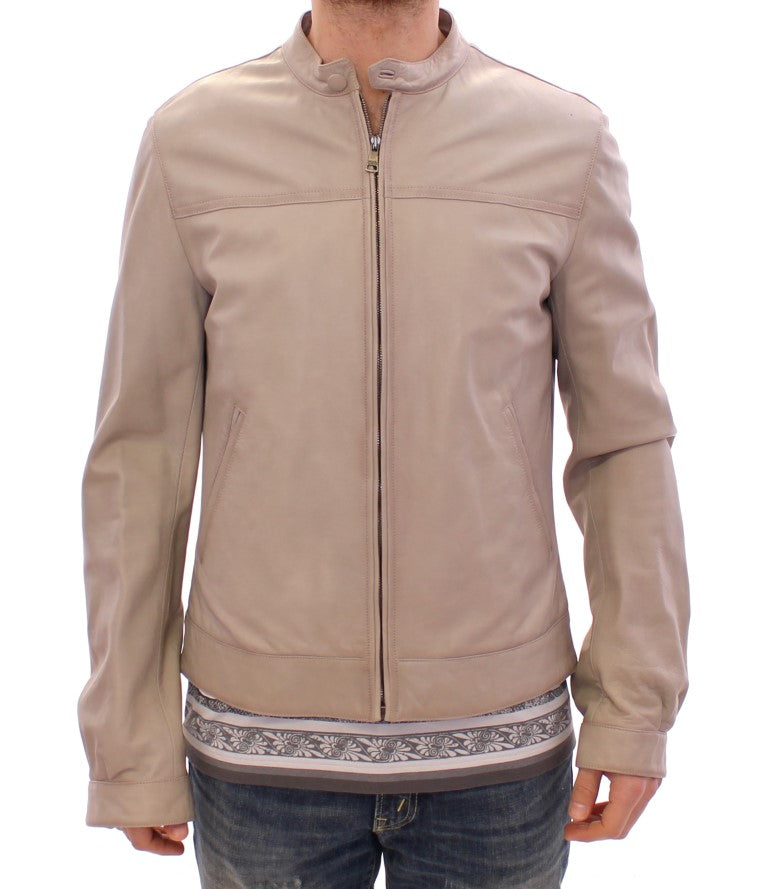 - Elegant Beige Leather Lambskin Jacket