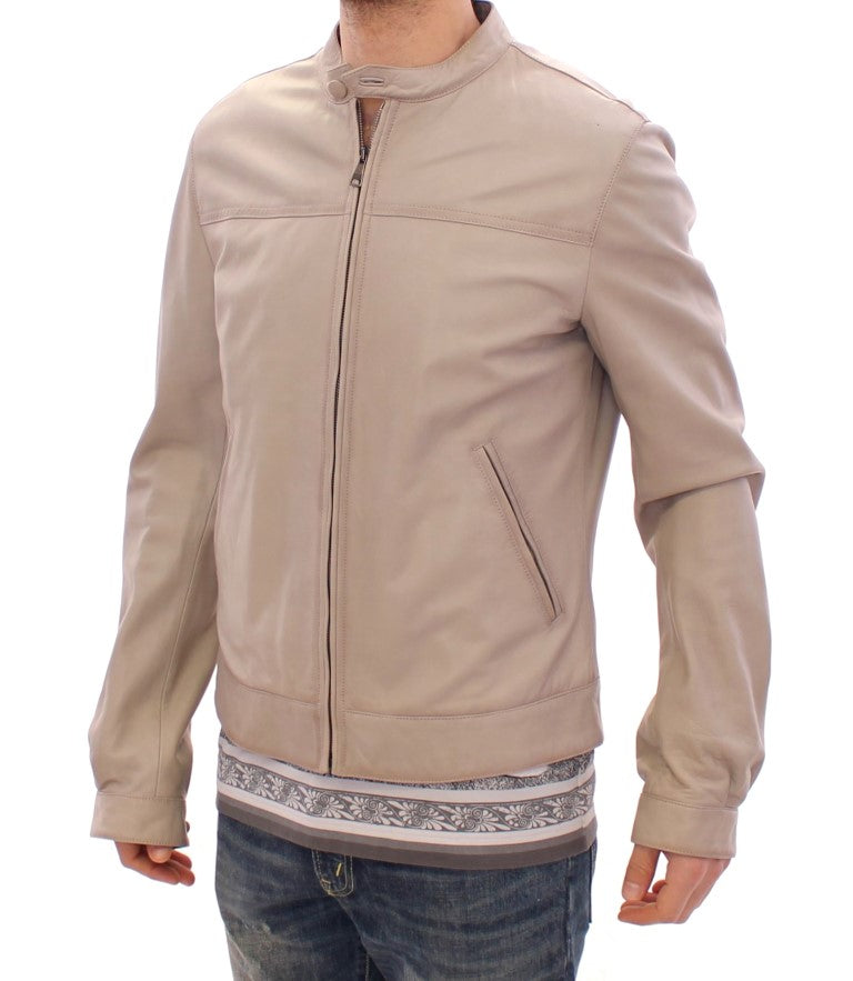 - Elegant Beige Leather Lambskin Jacket