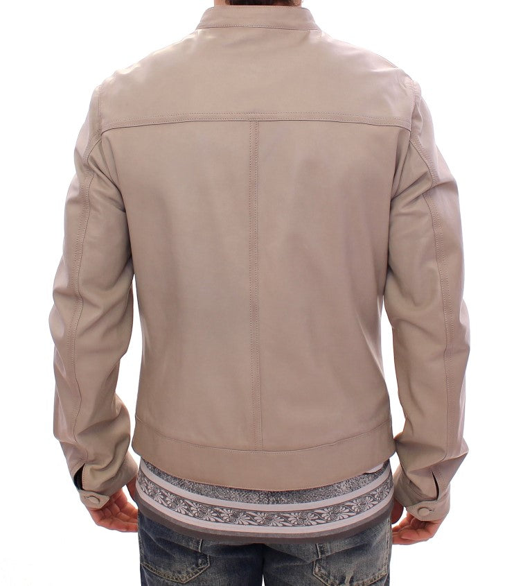 - Elegant Beige Leather Lambskin Jacket