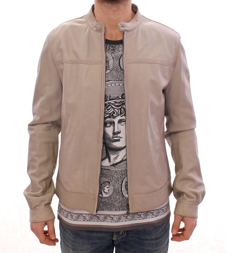- Elegant Beige Leather Lambskin Jacket