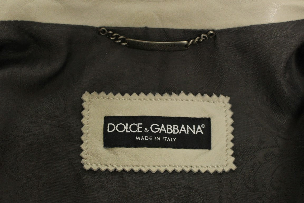 - Elegant Beige Leather Lambskin Jacket