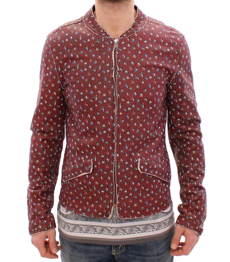 - Exclusive Boxer Print Bordeaux Leather Jacket