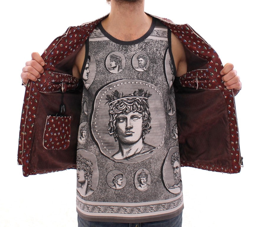 - Exclusive Boxer Print Bordeaux Leather Jacket