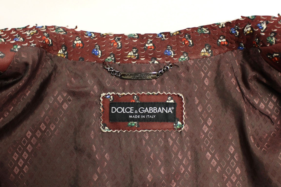 - Exclusive Boxer Print Bordeaux Leather Jacket