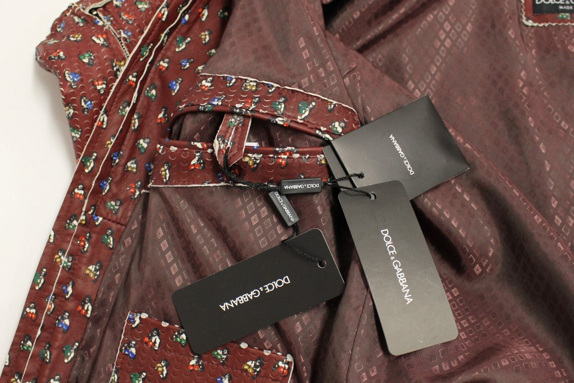 - Exclusive Boxer Print Bordeaux Leather Jacket