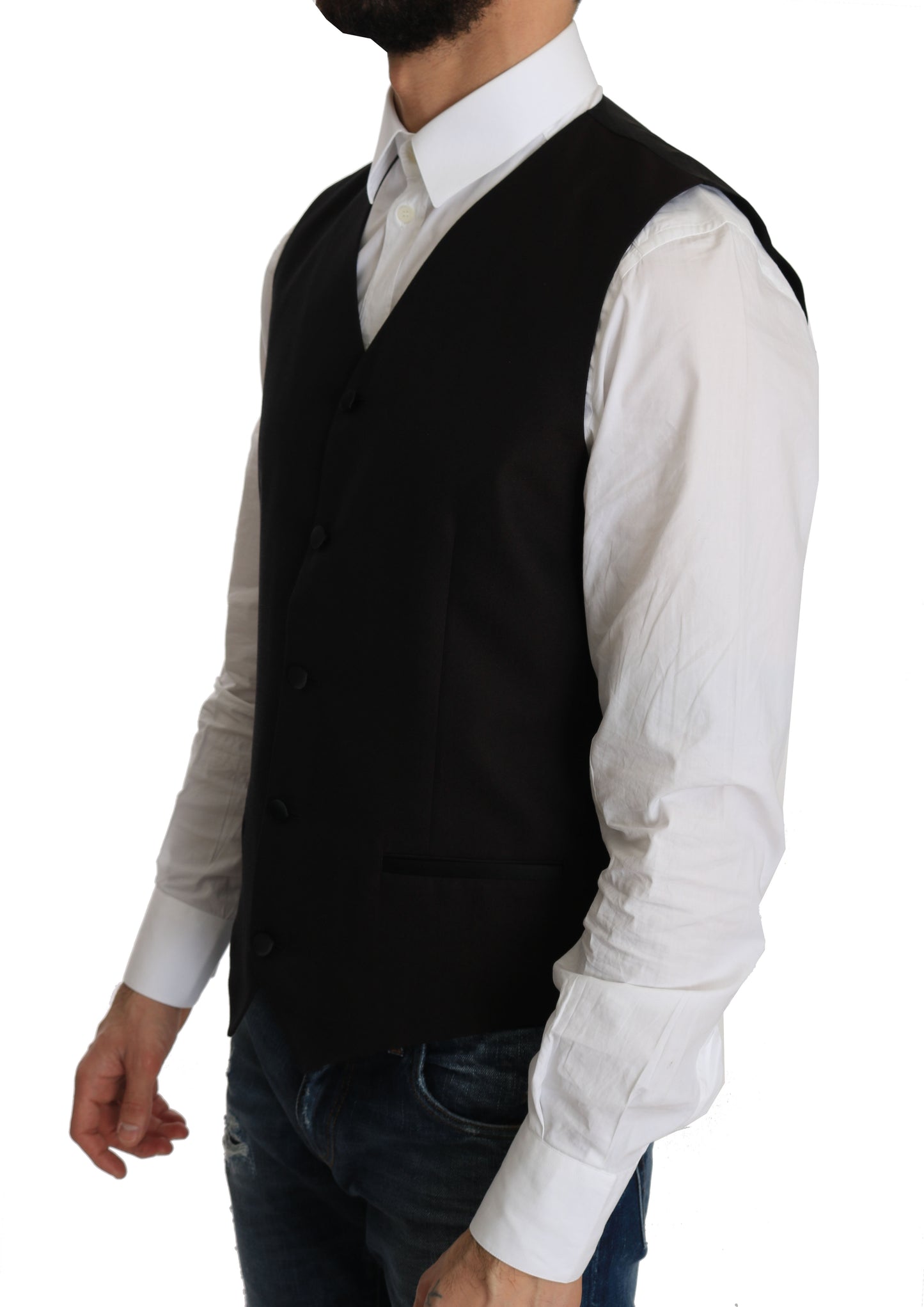 - Elegant Black Silk Blend Formal Vest