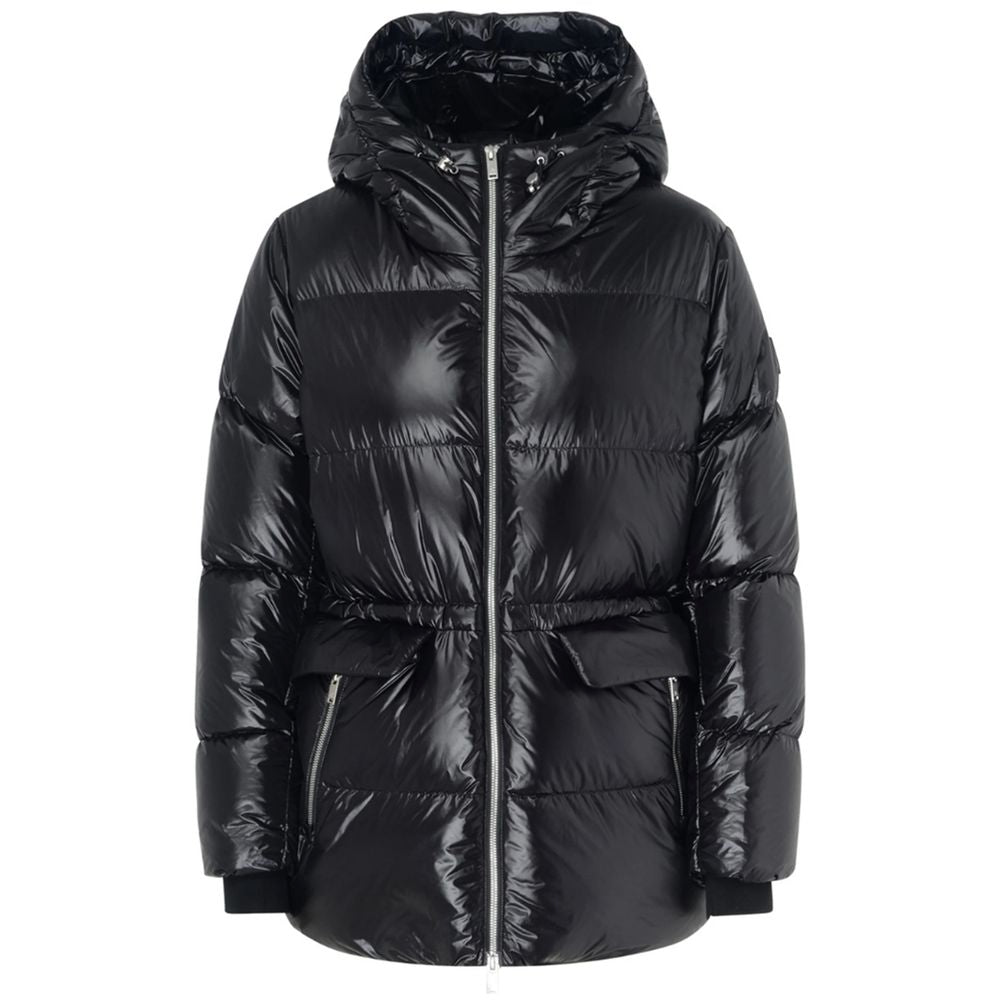 Moose Knuckles Shiny Black Hooded Puffer Jacket